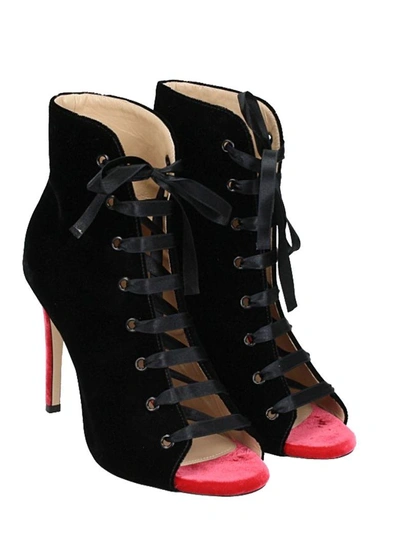 Shop Dei Mille Black Red Velvet Ankle Boots