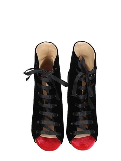 Shop Dei Mille Black Red Velvet Ankle Boots