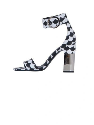 Shop Roger Vivier Podium Sandals Scallops In Leather In White/black
