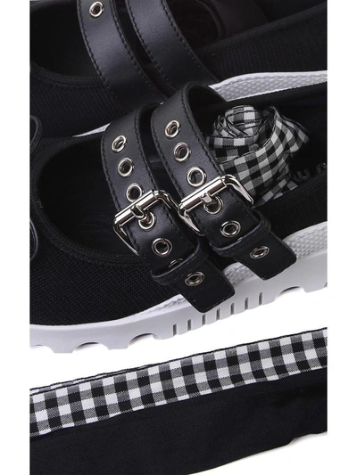 Shop Miu Miu Lace-up Knit-cotton Ballet Sneakers In Nero
