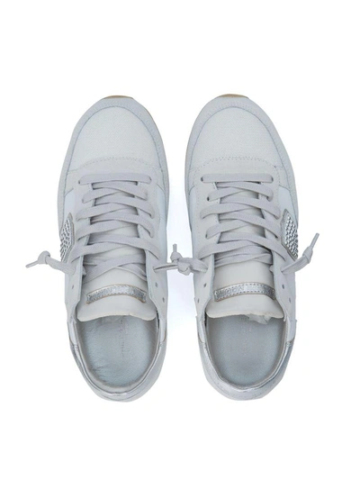 Shop Philippe Model Tropez White Leather And Suede Sneaker With Micro Studs In Bianco