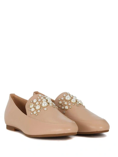 Shop Michael Kors Gia Pale Pink Flat Shoes With Pearls In Rosa
