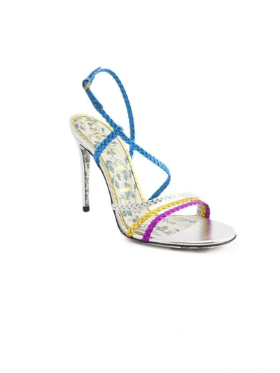 Shop Gucci Braided Metallic Silver Leather Sandal In Tricolore
