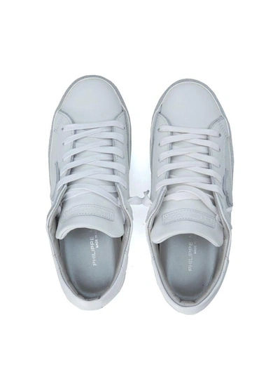 Shop Philippe Model Paris White Leather And Glitter Sneaker In Bianco