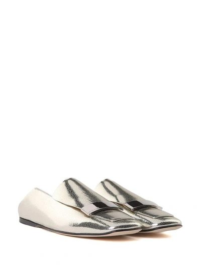 Shop Sergio Rossi Sr1 Crackled-lamè Slippers Shoes In Argento