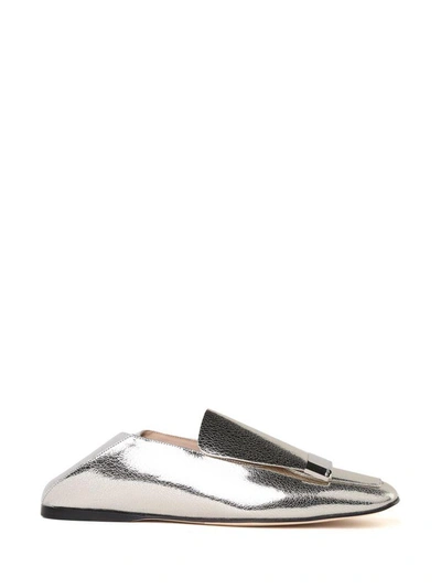 Shop Sergio Rossi Sr1 Crackled-lamè Slippers Shoes In Argento