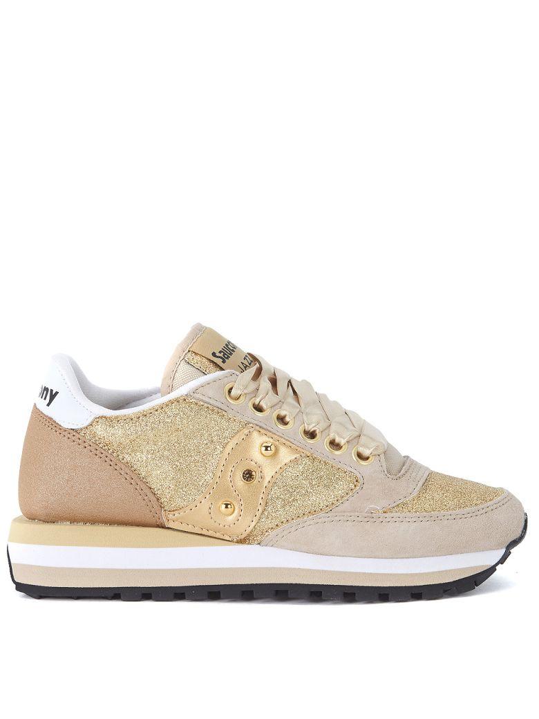 Beige Suede And Gold Glitter Sneaker 