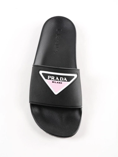 Shop Prada Logo Sliders In 04p Nero+rosa