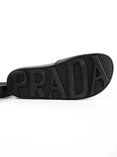 Shop Prada Logo Sliders In 04p Nero+rosa