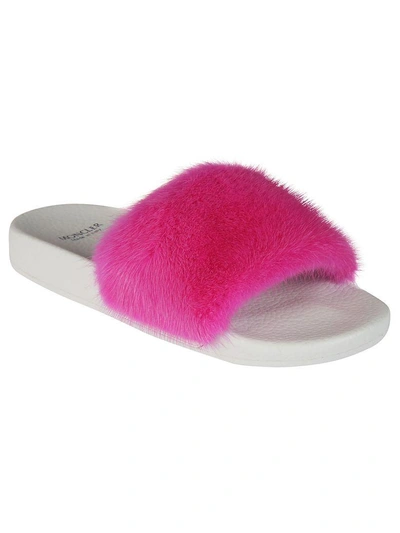 Shop Moncler Contrast Strap Sliders In Pink