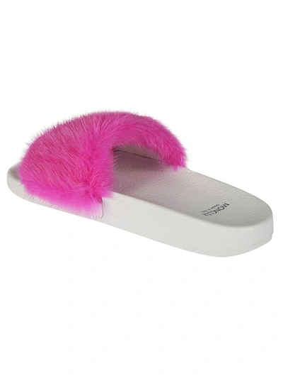 Shop Moncler Contrast Strap Sliders In Pink