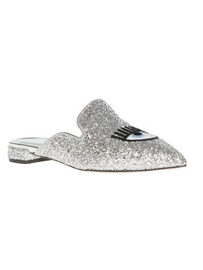 Shop Chiara Ferragni Glitter Eye Mules In Silver
