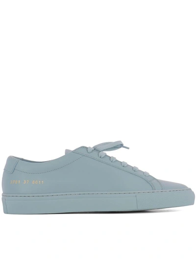 Shop Common Projects Light Blue Leather Sneakers