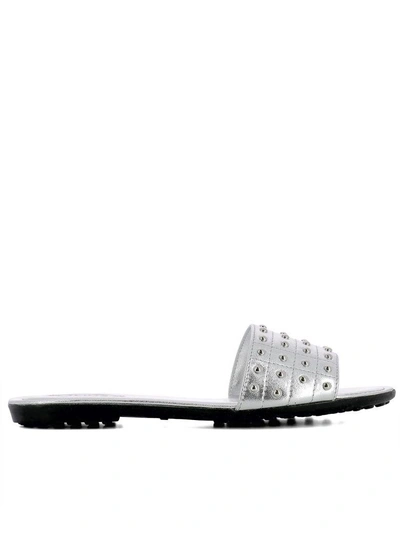 Shop Tod's Silver Leather Sandals