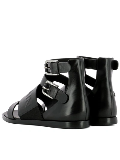 Shop Balmain Black Leather Sandals