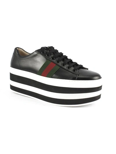 Shop Gucci Black Leather Platform Sneaker In Nero