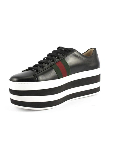 Shop Gucci Black Leather Platform Sneaker In Nero
