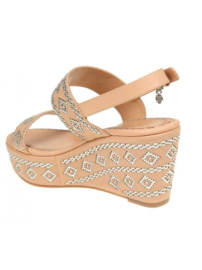 Shop Tory Burch "blake Ankle-strap Wedge Sandal" Sandal In Leather In Natural