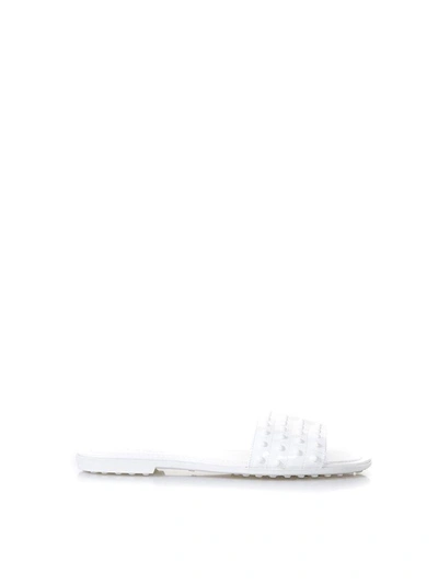 Shop Tod's White Rubber Studs Slipper In Leather