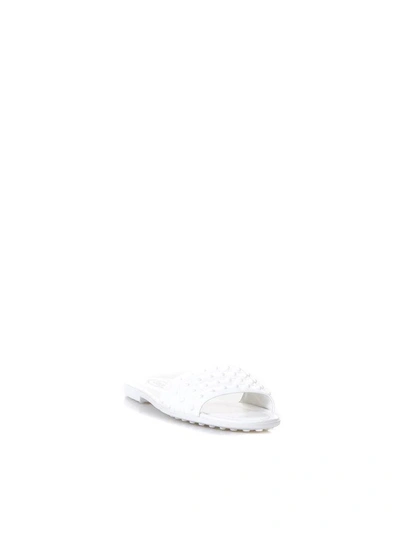 Shop Tod's White Rubber Studs Slipper In Leather