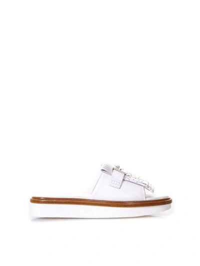 Shop Tod's White Fringes Slipper In Leather