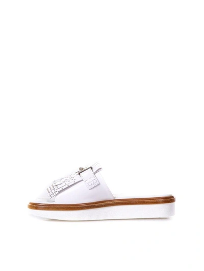 Shop Tod's White Fringes Slipper In Leather