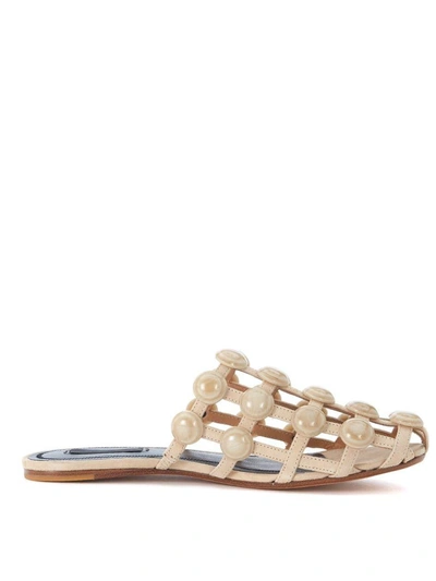Shop Alexander Wang Amelia Beige Suede Braided Mules With Studs