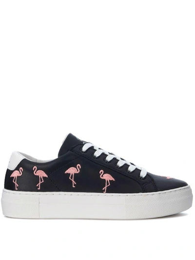 Shop Moa Master Of Arts Moa Flamingo Black Leather Sneaker With Flamingos In Nero