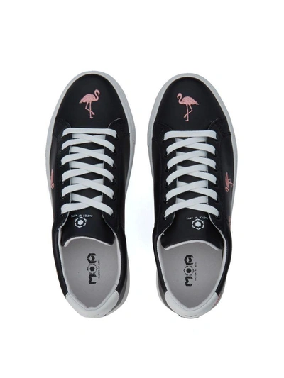 Shop Moa Master Of Arts Moa Flamingo Black Leather Sneaker With Flamingos In Nero