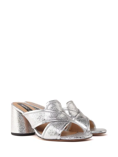 Shop Marc Jacobs Aurora Crackled Metallic-leather Mules In Argento