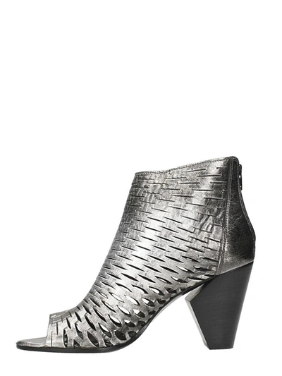 Shop Strategia Open Toe Spritz Silver Leather Ankle Boots