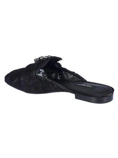 Shop Dolce & Gabbana Lace Buckle Slippers In Rosa Nero