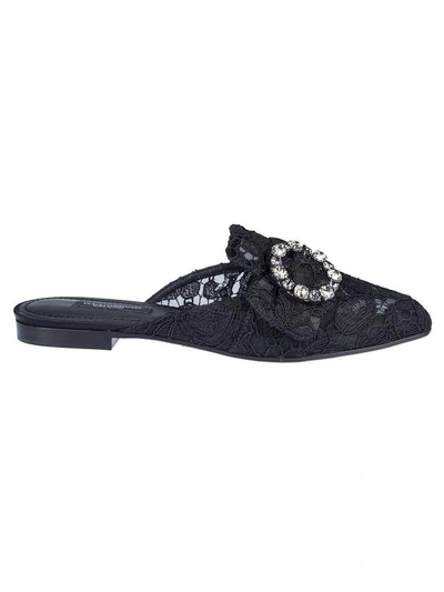 Shop Dolce & Gabbana Lace Buckle Slippers In Rosa Nero