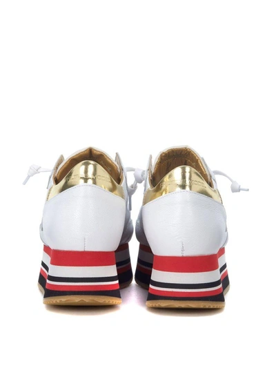 Shop Philippe Model Eiffel White And Golden Leather Sneaker In Bianco