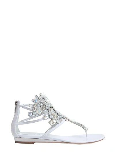 Shop René Caovilla Crystal Embellished Flips In Bianco
