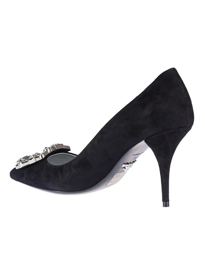 Shop Prada Crystal Buckle Pumps In Black