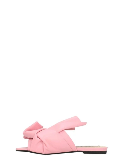 Shop N°21 Bow Pink Leather Flat Sandals In Rose-pink