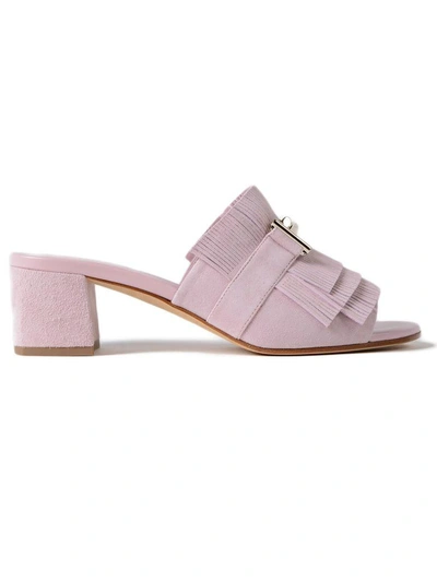 Shop Tod's Double T Fringed Mules In Lkeepsake Lilac
