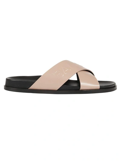 Shop Balmain Leather Sliders In Powder