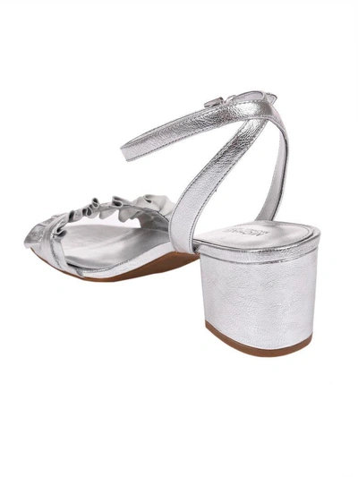Shop Michael Kors Bella Ruffled Sandals In Silver