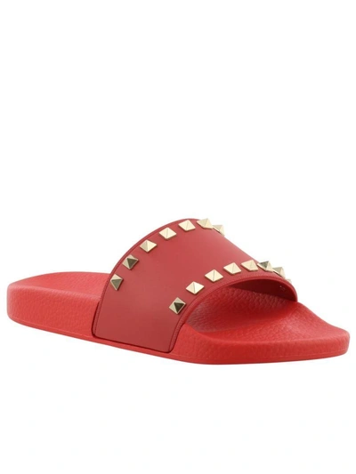 Shop Valentino Pvc Rockstud Sandals In Red