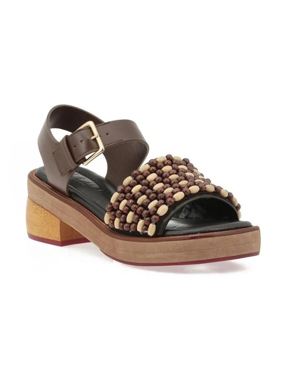 Shop Marni Leather Sandal In Black Earth