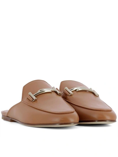 Shop Tod's Brown Leather Slippers