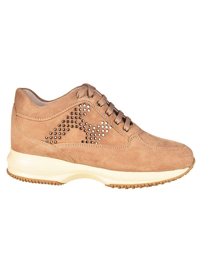 Shop Hogan Studded Sneakers In Beige