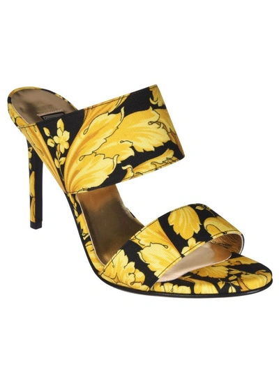 Shop Versace Printed Sandals In Nero-oro