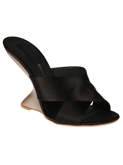 Shop Ferragamo F Wedge Sandals In Black