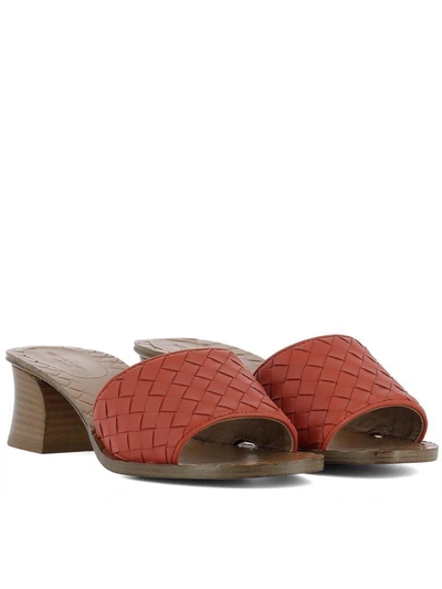 Shop Bottega Veneta Red Leather Sandals