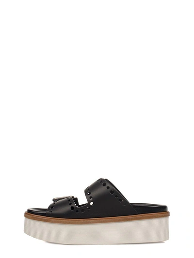 Shop Tod's Black Leather Wedge Sandal