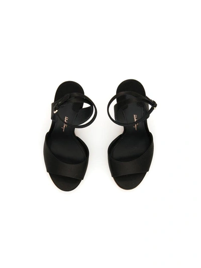 Shop Ferragamo Satin Sandals With F Heel In Nero (black)