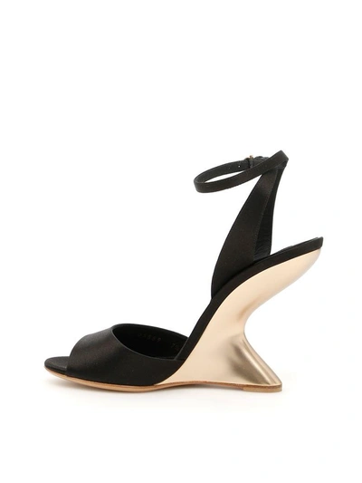 Shop Ferragamo Satin Sandals With F Heel In Nero (black)